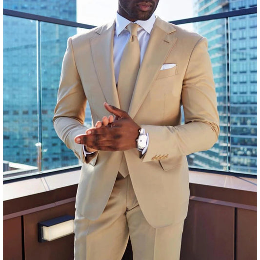 Fashion Beige Blue One Button Wedding Tuxedos Groom Men Suits Groomsmen Formal Suits (Jacket+Pants+Tie) costume homme terno - Velora