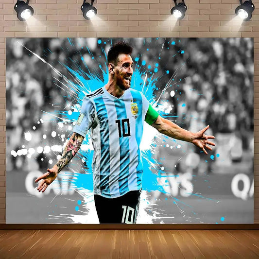Soccer M-Messi Character Birthday Party Backdrop For Photography Background Birthday Decor Velora
