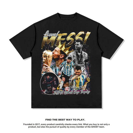 Messi Argentina American Star T-shirt Street Hip-hop Trendy Brand Retro Printing Pure Cotton Short Sleeves Velora