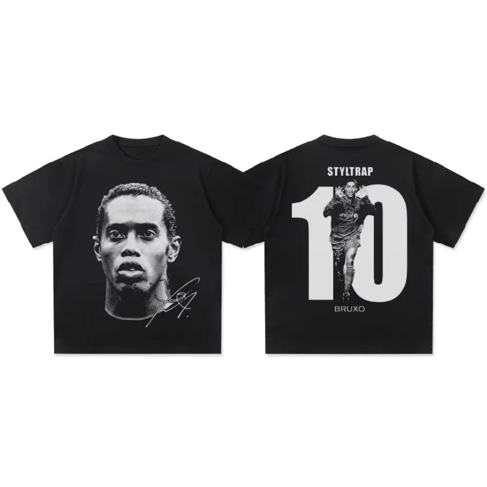 Ronaldinho Head Printed Short Sleeve Fashion Brand Crew-neck Cotton Casual Breathable High Quality Men's Women's T-shirt Velora