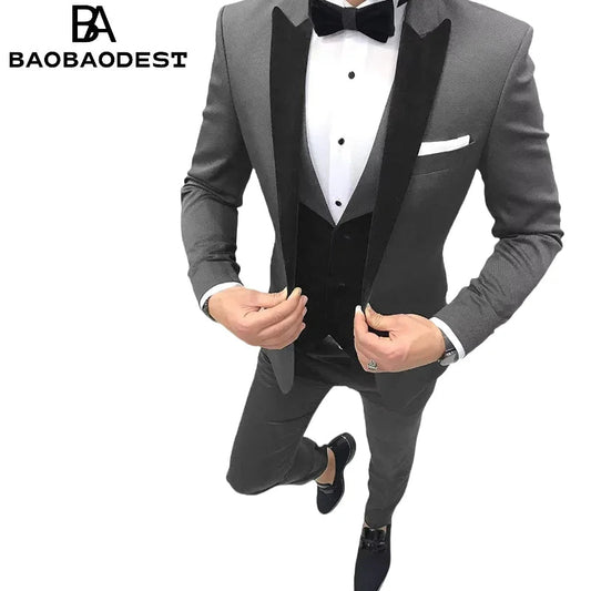 Slim Fit Men's 3 Pieces Suit Wedding Dinner Groom Tuxedo Suits for Men Jacket Waistcoat & Trousers Business Men Suits Sets Velora