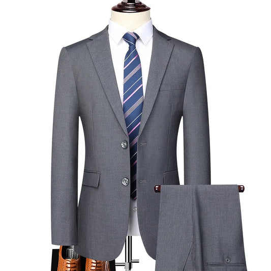 Suit (Blazer+ Pants) Men's Fashion Business Outdoor Trend Solid Color Casual Slim-fit Wedding Host Gentleman Suit S-6XL Velora