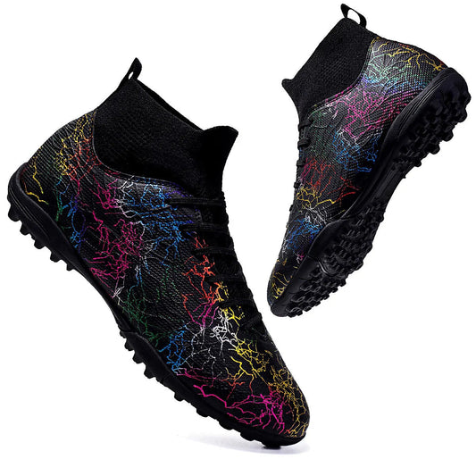 Professional High Top Soccer Shoes for Men, Tf, Broken Nails, Short Nails, Artificial Grass Training, Breathable, Anti Slip - Velora