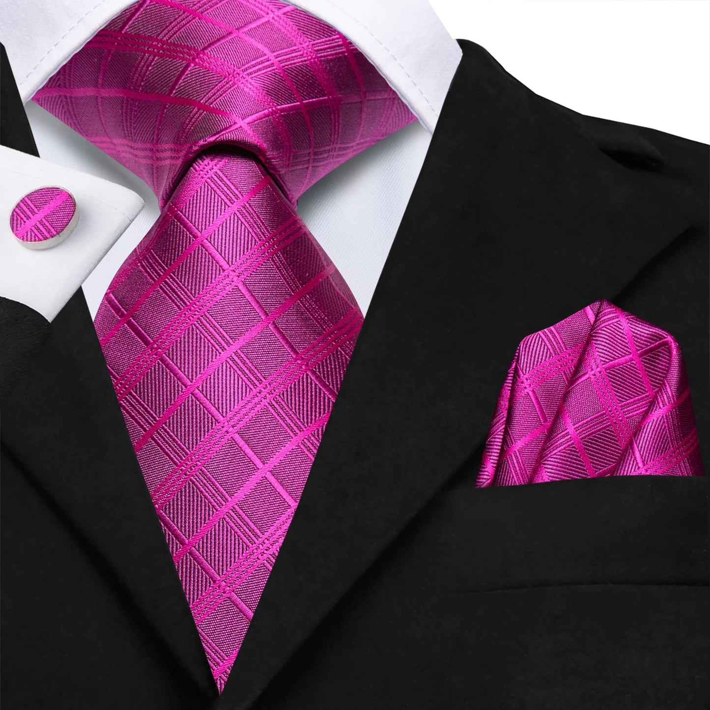 Hi-Tie Striped Rose Blue Pink Business Mens Tie 8.5cm Jacquard Necktie Accessorie Daily Cravat Wedding Party Hanky Cufflink Set - Velora