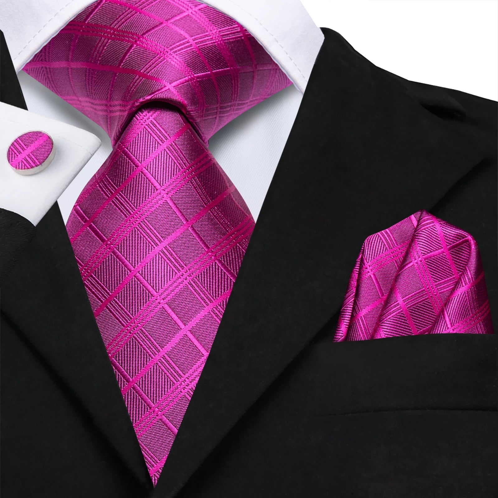Hi-Tie Striped Rose Blue Pink Business Mens Tie 8.5cm Jacquard Necktie Accessorie Daily Cravat Wedding Party Hanky Cufflink Set - Velora