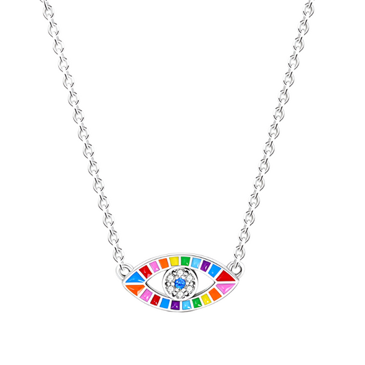 Rainbow Evil Eye Sterling Silver Pendant Necklace - Velora