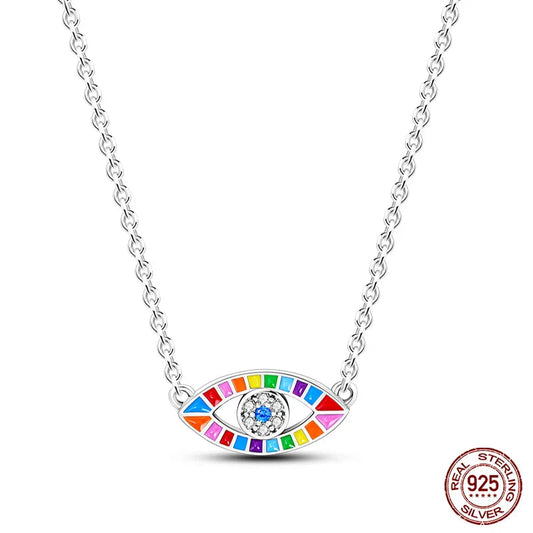 Rainbow Evil Eye Sterling Silver Pendant Necklace - Velora