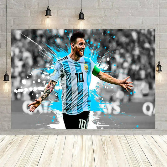 Soccer M-Messi Character Birthday Party Backdrop For Photography Background Birthday Decor Velora