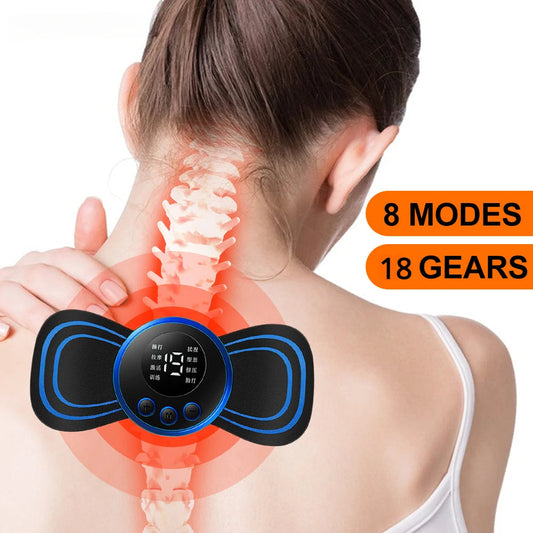 EMS Neck Massager Mini Cervical Back Muscle Pain Relief Patch Massageador Stimulator Mat Portable Leg Body Health Care Tool - Velora