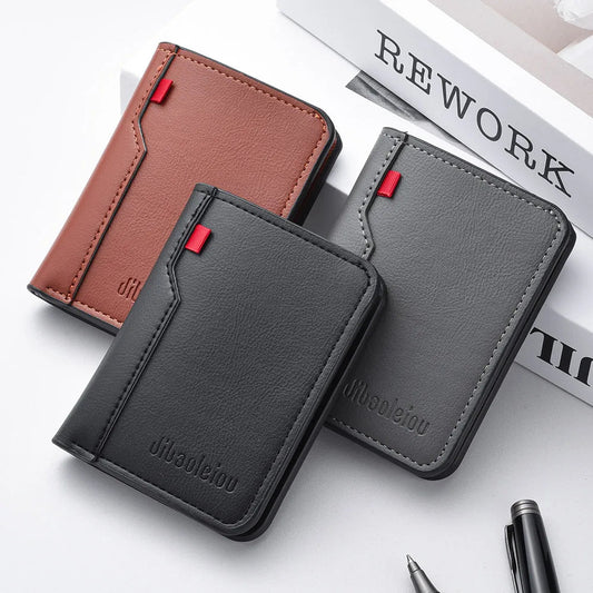 1Pc New Ultra-thin Mini Soft PU Leather Credit Card Wallet Holder Short Vertical High Quality Men's Wallet - Velora