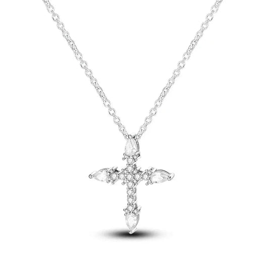 Radiant Cross Sterling Silver Pendant Necklace - Velora