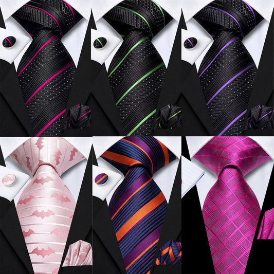 Hi-Tie Striped Rose Blue Pink Business Mens Tie 8.5cm Jacquard Necktie Accessorie Daily Cravat Wedding Party Hanky Cufflink Set - Velora