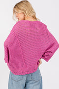 SAGE + FIG Distressed Asymmetrical Open Stitch Sweater - Velora Luxury Fashion