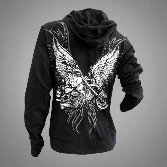 Women's Rhinestone Motorcycle Wing Hoodie Boutique of Leathers/Open Road