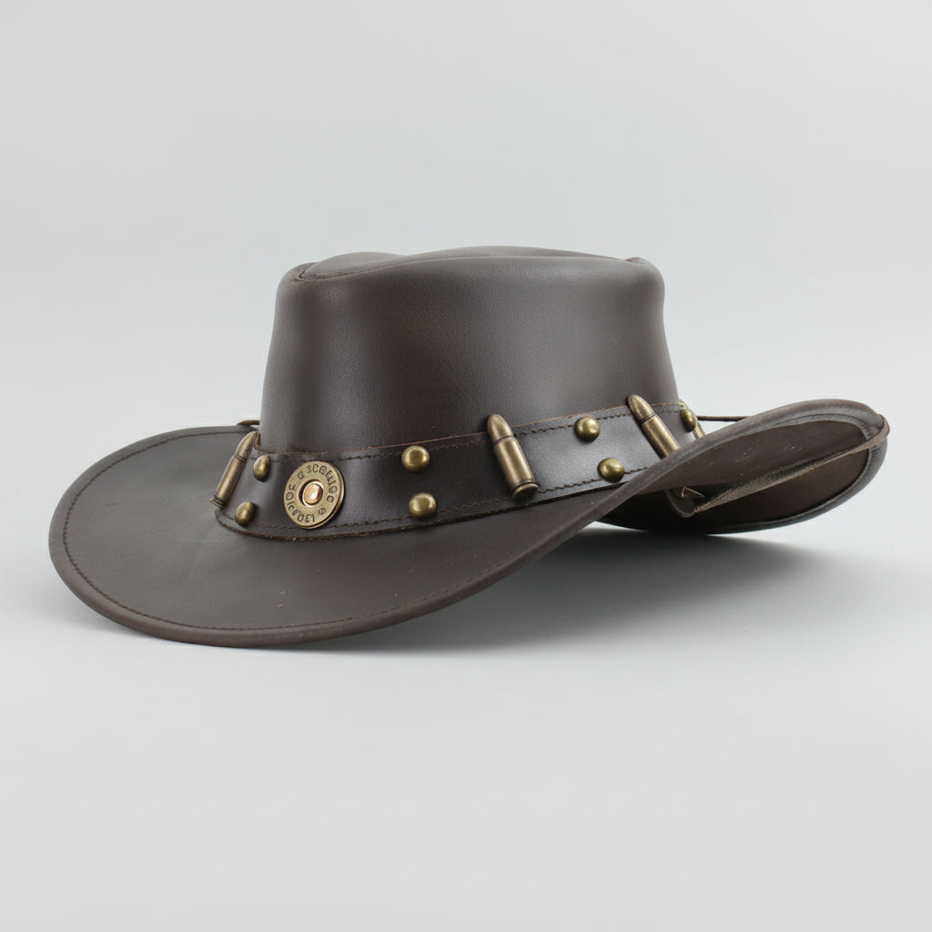 Shapeable Cowboy Hat with 12 Gauge Bullet Slice & Embellishments - Velora Luxury Fashion