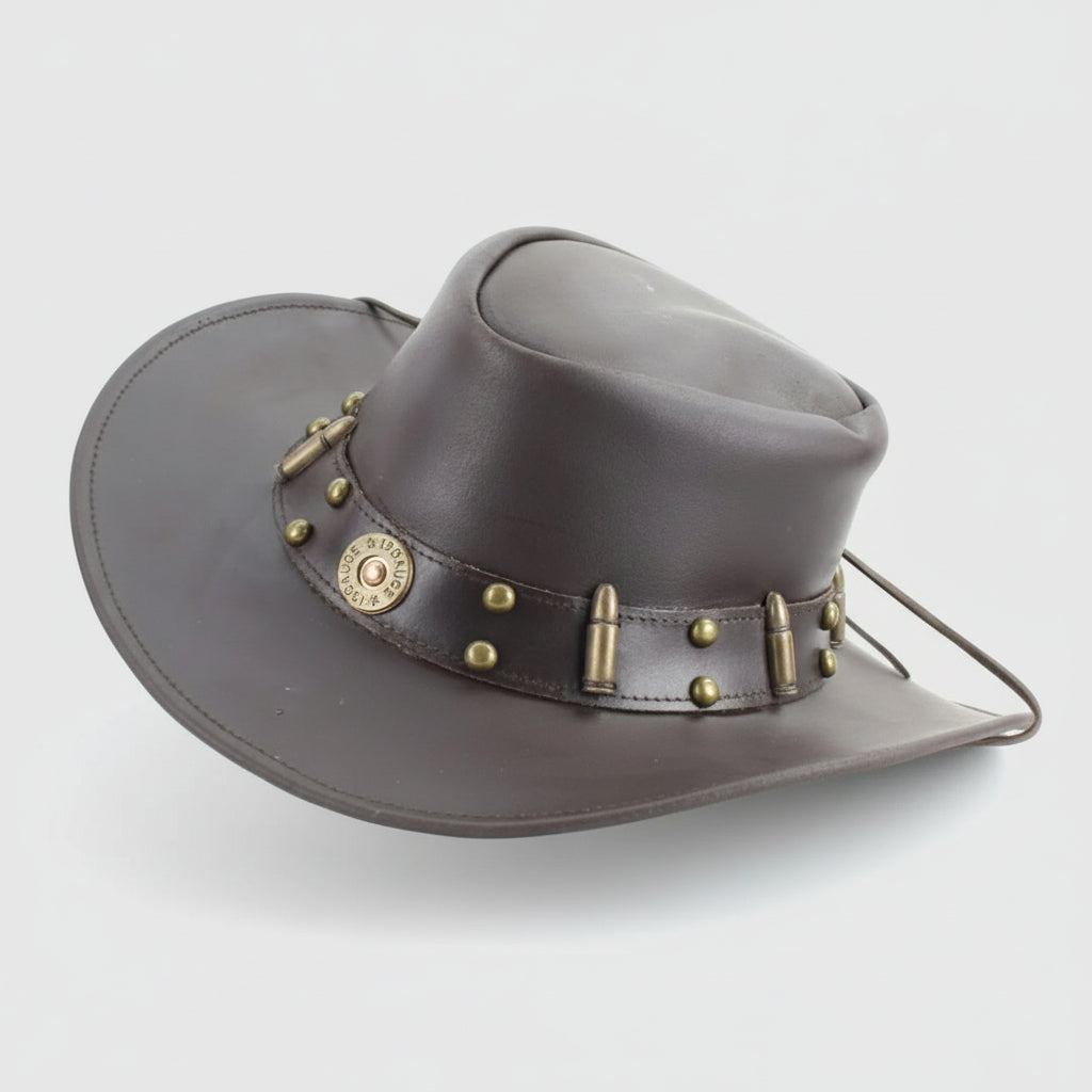 Shapeable Cowboy Hat with 12 Gauge Bullet Slice & Embellishments - Velora Luxury Fashion