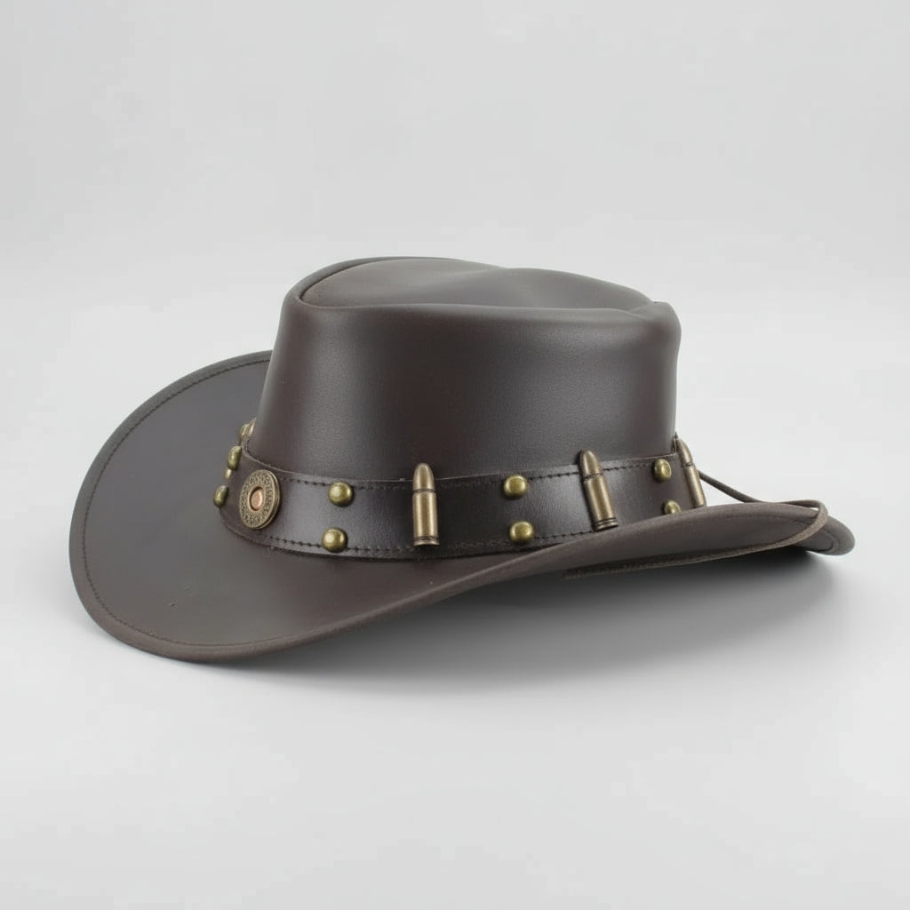 Shapeable Cowboy Hat with 12 Gauge Bullet Slice & Embellishments - Velora Luxury Fashion