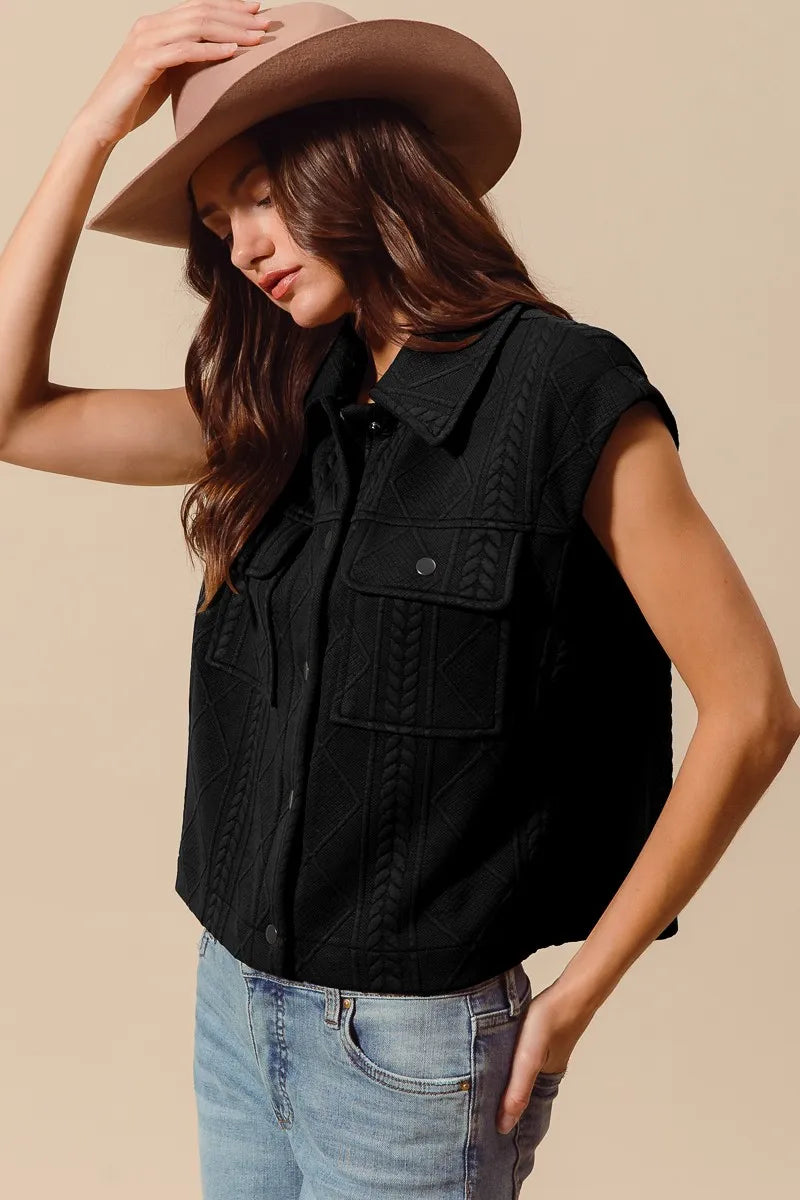 SO ME Cable Quilting Stitch Button Up Knit Vest - Velora Luxury Fashion