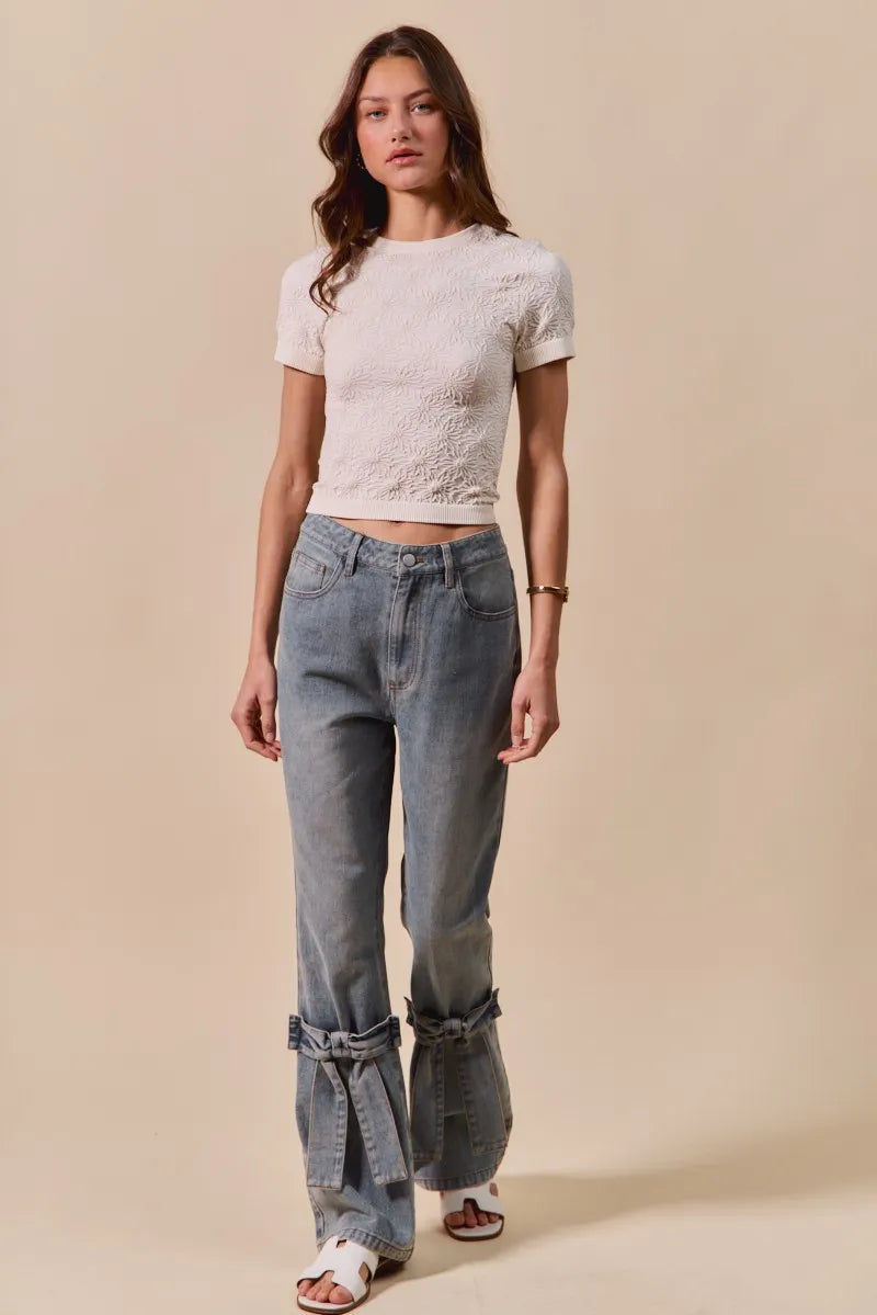 SO ME Floral Patterned Seamless Short Sleeve Top - Velora Luxury Fashion