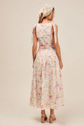 SO ME Floral Printed Woven Shoulder Bow Tie Top and Skirt Set - Velora Luxury Fashion