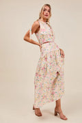 SO ME Floral Printed Woven Shoulder Bow Tie Top and Skirt Set - Velora Luxury Fashion