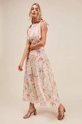 SO ME Floral Printed Woven Shoulder Bow Tie Top and Skirt Set - Velora Luxury Fashion