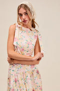 SO ME Floral Printed Woven Shoulder Bow Tie Top and Skirt Set - Velora Luxury Fashion