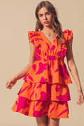 SO ME Floral V Neck Layered Dress with Elasticized Waist - Velora Luxury Fashion