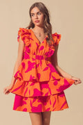 SO ME Floral V Neck Layered Dress with Elasticized Waist - Velora Luxury Fashion