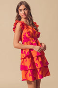 SO ME Floral V Neck Layered Dress with Elasticized Waist - Velora Luxury Fashion