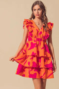 SO ME Floral V Neck Layered Dress with Elasticized Waist - Velora Luxury Fashion