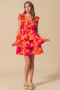 SO ME Floral V Neck Layered Dress with Elasticized Waist - Velora Luxury Fashion
