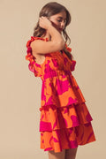 SO ME Floral V Neck Layered Dress with Elasticized Waist - Velora Luxury Fashion