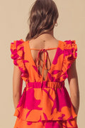 SO ME Floral V Neck Layered Dress with Elasticized Waist - Velora Luxury Fashion