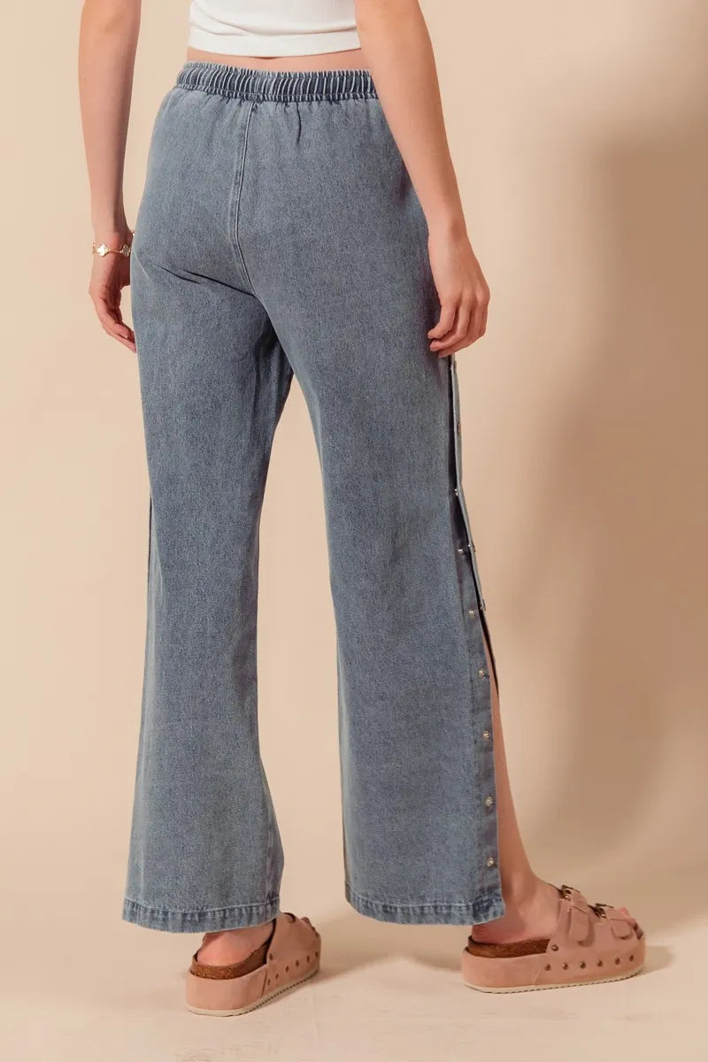 SO ME Mid Rise Drawstring Jeans with Side Snap Button - Velora Luxury Fashion