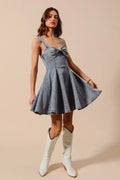 SO ME Mineral Washed Bow Ribbon Denim Flare Dress - Velora Luxury Fashion