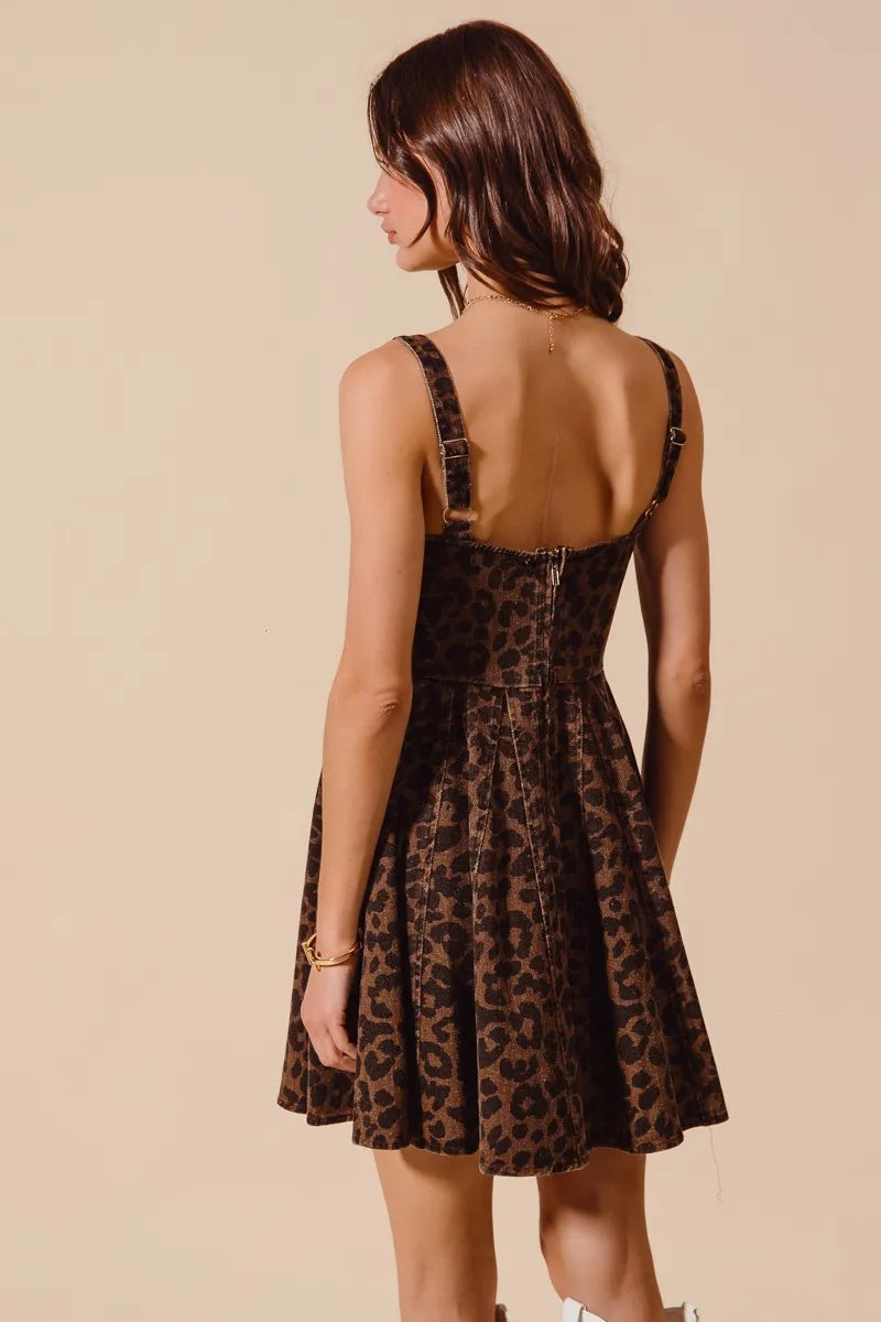 SO ME Mineral Washed Leopard Flare Cami Dress - Velora Luxury Fashion