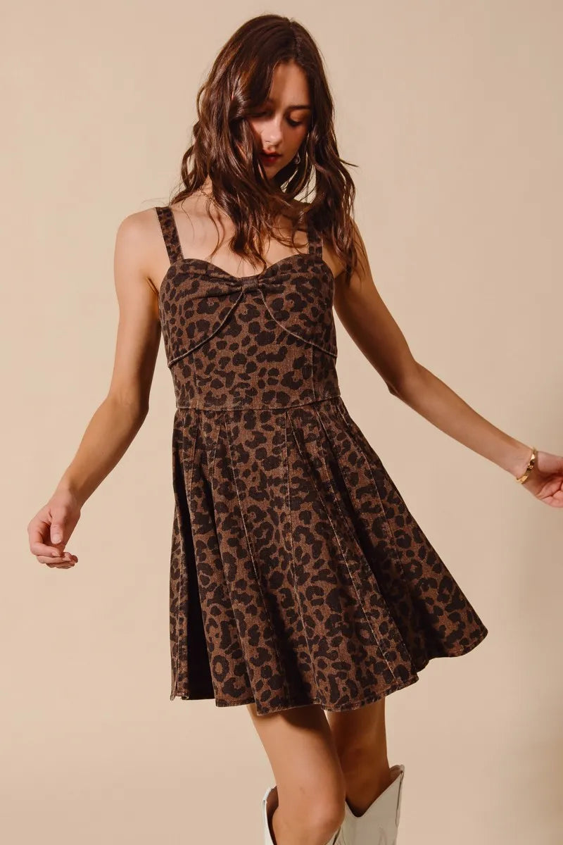 SO ME Mineral Washed Leopard Flare Cami Dress - Velora Luxury Fashion