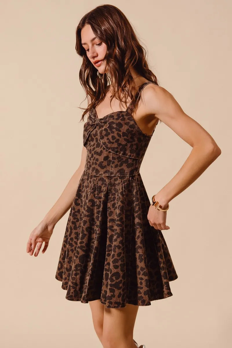 SO ME Mineral Washed Leopard Flare Cami Dress - Velora Luxury Fashion