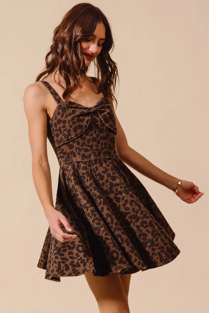 SO ME Mineral Washed Leopard Flare Cami Dress - Velora Luxury Fashion
