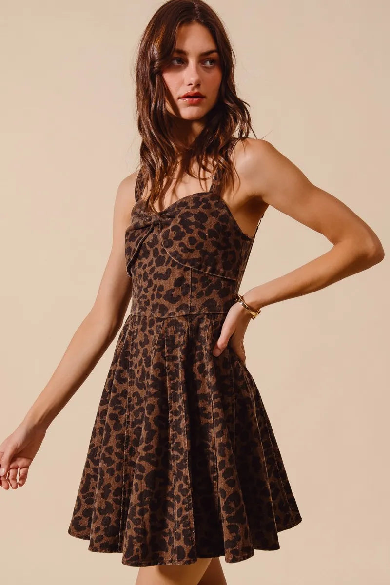 SO ME Mineral Washed Leopard Flare Cami Dress - Velora Luxury Fashion