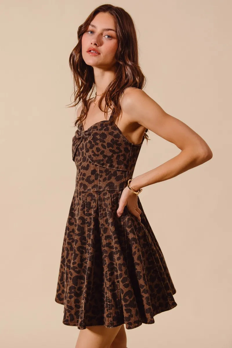 SO ME Mineral Washed Leopard Flare Cami Dress - Velora Luxury Fashion