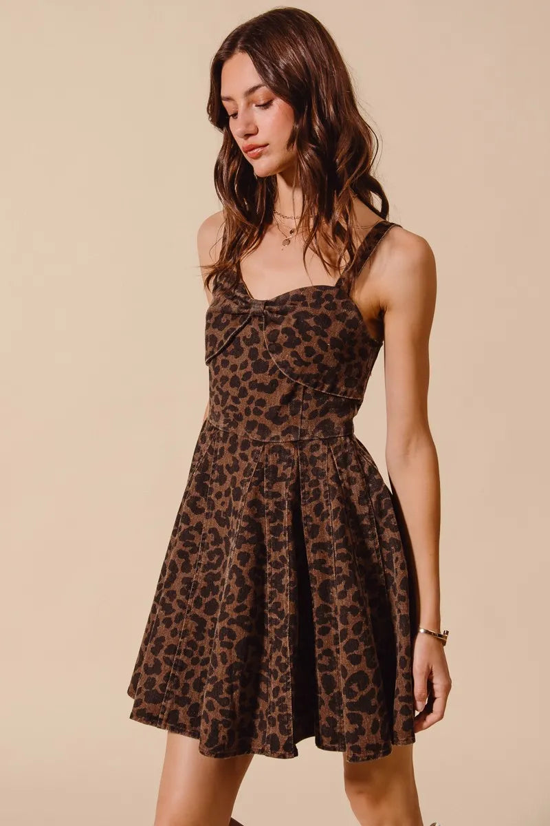 SO ME Mineral Washed Leopard Flare Cami Dress - Velora Luxury Fashion