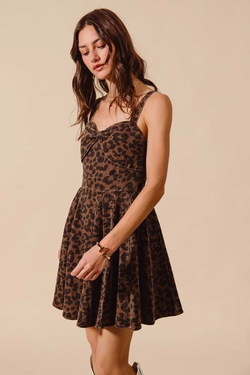SO ME Mineral Washed Leopard Flare Cami Dress - Velora Luxury Fashion