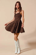 SO ME Mineral Washed Leopard Flare Cami Dress - Velora Luxury Fashion