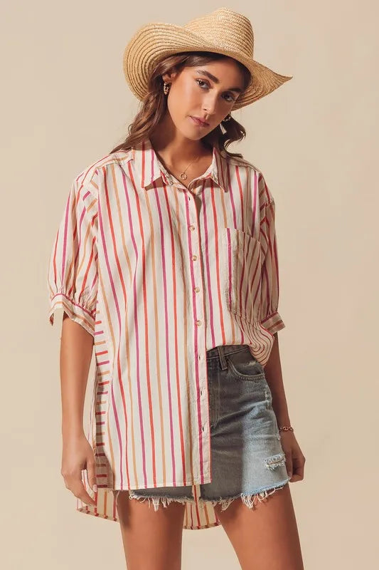 SO ME Multicolored Stripe Button Down Shirt - Velora Luxury Fashion