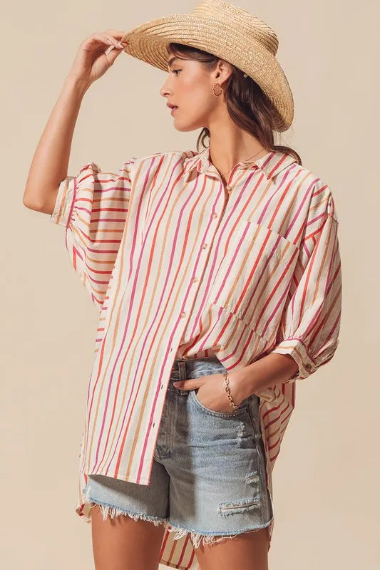 SO ME Multicolored Stripe Button Down Shirt - Velora Luxury Fashion