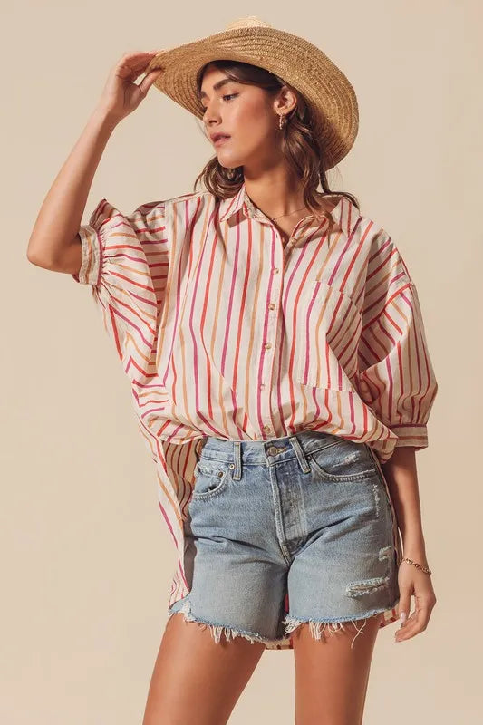 SO ME Multicolored Stripe Button Down Shirt - Velora Luxury Fashion