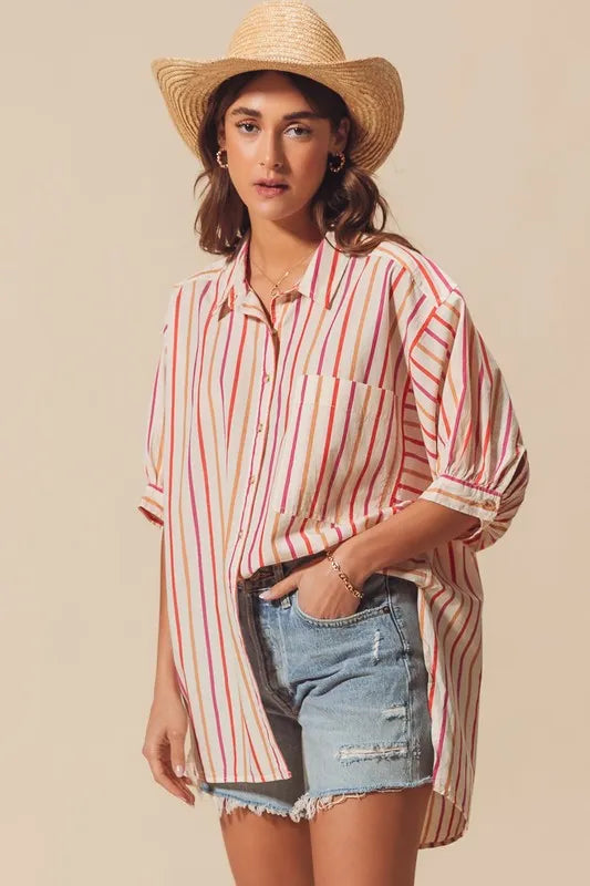 SO ME Multicolored Stripe Button Down Shirt - Velora Luxury Fashion