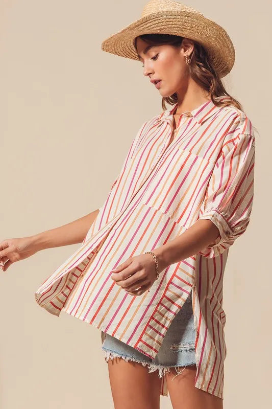 SO ME Multicolored Stripe Button Down Shirt - Velora Luxury Fashion